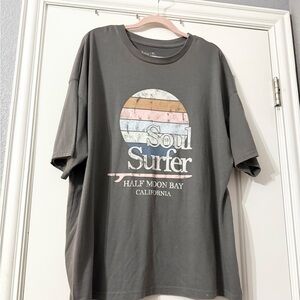 flirtitude Charcoal Graphic 'Soul Surfer' Tee with Pastel Stripes